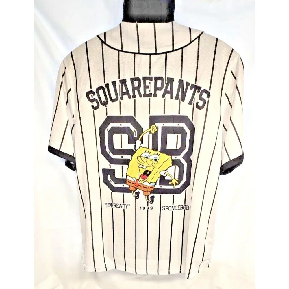 SPONGE BOB SQUARE PANTS‎ Men's Baseball Shirt L, Button Up, Short Sleeves